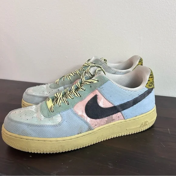 NIKE Air Force One Spring Mix low top Celestine Blue Off Black Sz 12 EU 44.5 - Picture 6 of 9